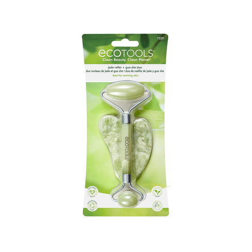 EcoTools Beauty Skin Care Tool Jade Facial Roller and Gua Sha Stone Duo, Face Roller and Massager, Skincare and Sculpting Tools, Green, Promotes H...