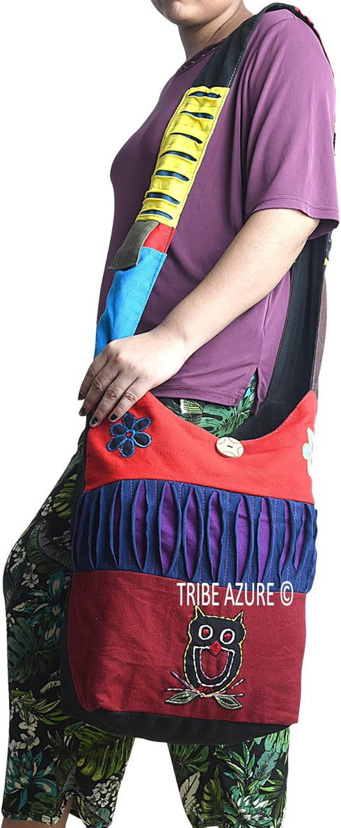 Blue Red Hobo Cotton Sling Cross Body Messenger Shoulder Bag Hippie Boho Bohemian Light Roomy Spacious...
