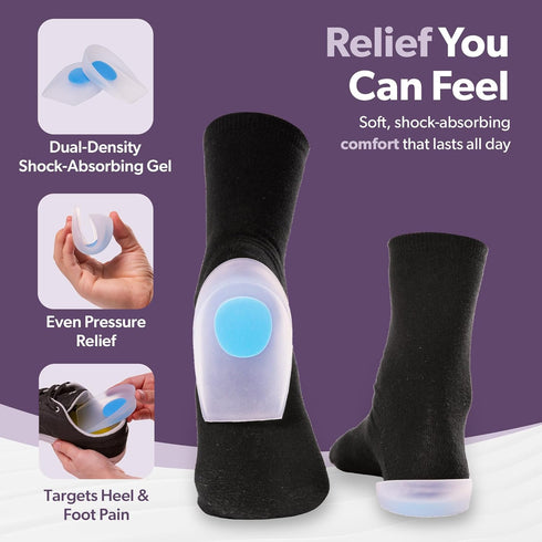 BraceAbility Heel Spur Cups | Medical-Grade Silicone Plantar Fasciitis Insole Cushion Pads, Gel Foot Orthotic & Shoe Insert Protectors (Pair - Lar...