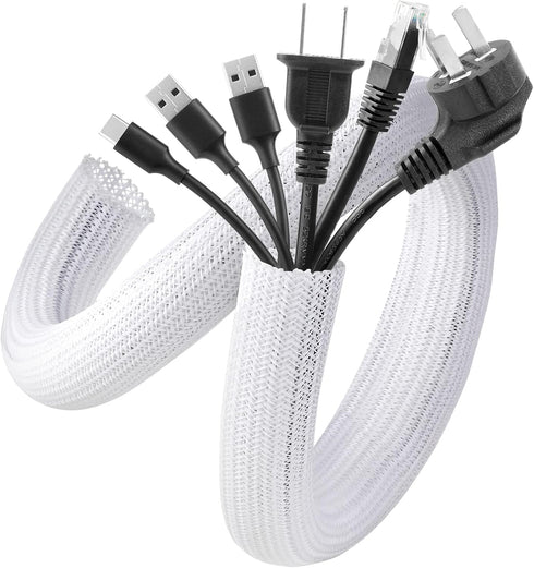 AGPTEK White Cable Sleeve Cover, 2 Pack 5ft - 1.2 inch Cord Management Wire Organizer Under Desk, Home Office Computer Wire Cover Hider Cord Prote...