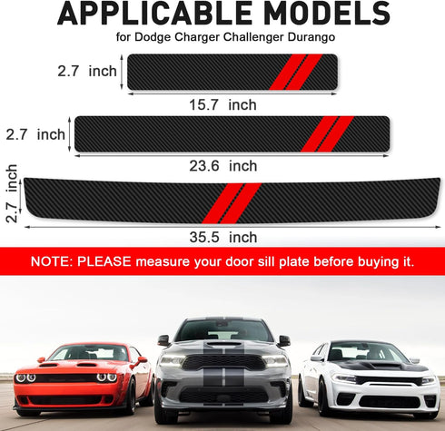 Door Sill Protector for Dodge Charger Challenger Durango Accessories Door Entry Guard Sill Protector with Plastic Scraper Carbon Fiber Leather Thr...