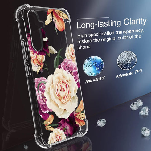 Osophter for Samsung Galaxy A54 5G Case: Girls Women Flower Floral with Screen Protector Shock-Absorption Flexible TPU Rubber Phone Cover for Sams...