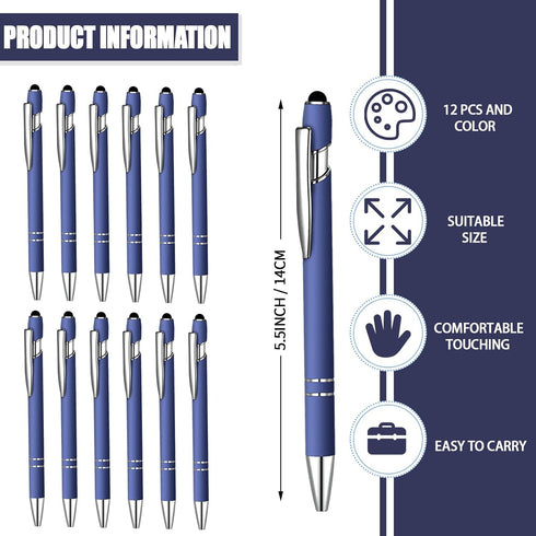 12 Pcs Blue Ink Ballpoint Pen with Stylus Tip, 1.0 mm Metal Pen Stylus Pen for Touch Screens, 2 in 1 Thank You Pen Gift for Friends, Colleagues, C...