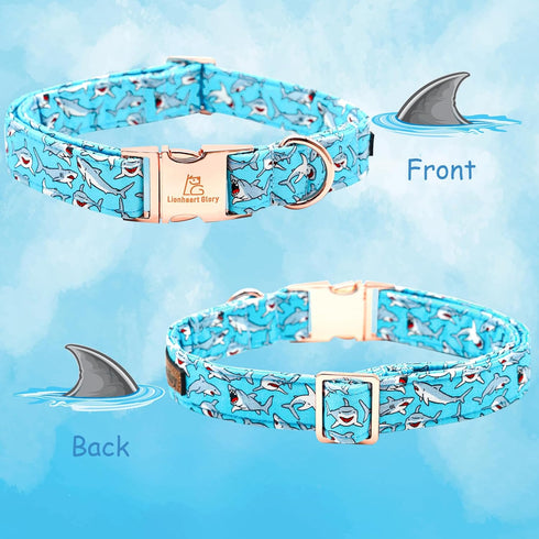 Lionheart glory Blue Dog Collar Shark Print Dog Collar for Large Dogs Soft Durable Adjustable Dog Collars Boy Pet Gift...