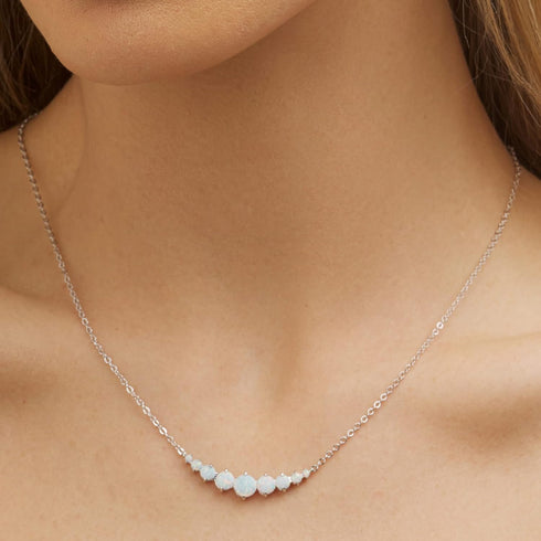 Barzel 18K White Gold Plated or Rose Gold Plated Created White Opal Graduated Necklace...