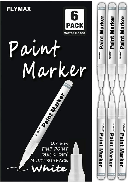 White Paint Pen, 6 Pack 0.7mm Acrylic Permanent Marker White Paint Pens for Wood Rock Plastic Leather Glass Stone Metal Canvas Ceramic Marker Extr...