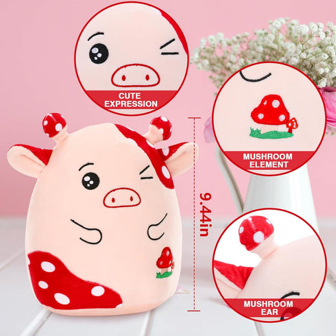 Mushroom Cow Stuffed Animal Toys Cute Mushroom Cow Plush Pillow Soft Cow Stuffed Animal Plush for Kids Teens Adults Birthday Gift Mushroom Cow Plu...