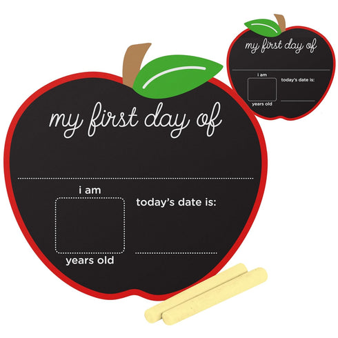Pearhead First and Last Day of School Chalkboard, Reusable Apple-Shaped Double-Sided Fill-In Board with Yellow Chalk, Perfect Photo Prop for Schoo...