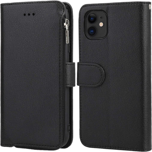 KIHUWEY Compatible with iPhone 12 Compatible with iPhone 12 Pro Wallet Case Leather Zipper with Card Holder and Wrist Strap,Kickstand and Protecti...