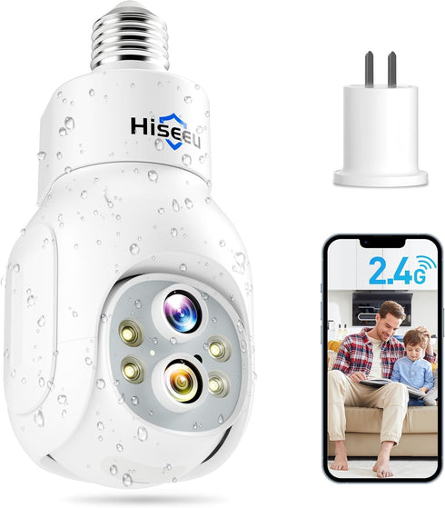 Hiseeu Light Bulb Security Camera Wireless WiFi 2.4GHz,10X Zoom PTZ Light Socket Security Camera Waterproof, 2-Way-Audio, Auto Tracking & Alarm, 3...
