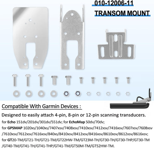 010-12006-11 Heavy Duty Transom Mount with Spray Sheild Compatible with Garmin Echo, EchoMap, GPSMAP, GT 4pin, 8pin, 12pin Transducer - Easily Att...