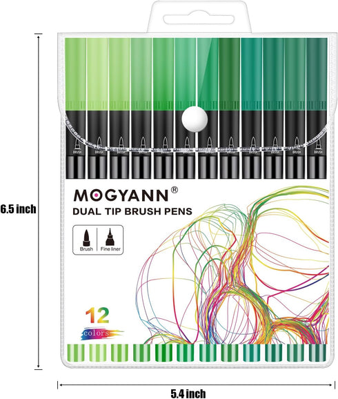 Mogyann Green Tone Markers, 12 Pack Dual Brush Pens Drawing Markers for Art Sketching...