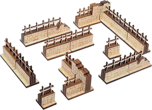 Brick and Iron Fences Miniature (Set of 16) Wood Laser Cut Modular Fantasy Terrain 28mm Scale Perfect for D&D, Dungeons & Dragons, Warhammer and O...