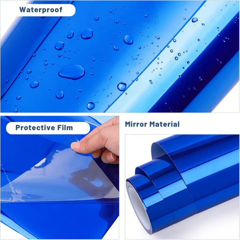 GIRAFVINYL Blue Chrome Vinyl, Chrome Permanent Vinyl Roll - 12" x 6ft Metallic Blue Vinyl for Cup, Sign, Windows, Home and Car Decorations,...