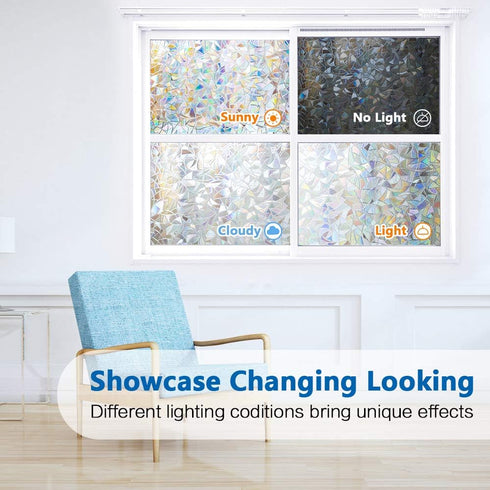 Privacy Film, Rainbow Clings, 3D Decorative Window Vinyl, Stained Glass Decals, Static Cling Window Sticker Removable Non-Adhesive UV Blocking (17...