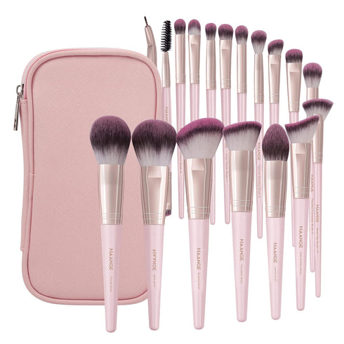 Makeup Brushes with Case, MAANGE 18 Pcs Professional Makeup Brush Set Premium Synthetic Face Kabuki Brush Kit Foundation Blush Powder Eyeshadow Br...