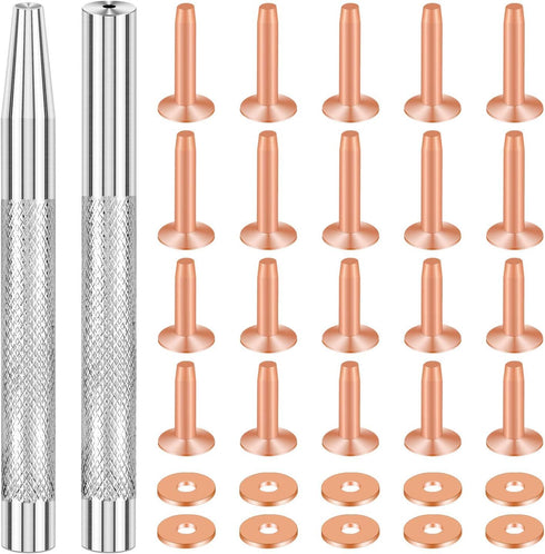 SelfTek 20Pack Copper Rivets and Burrs (14mm and 19mm) with 2Pcs Punch Rivet Tool for Belts, Bags, Collars, Leather-Crafting, Bracelets...