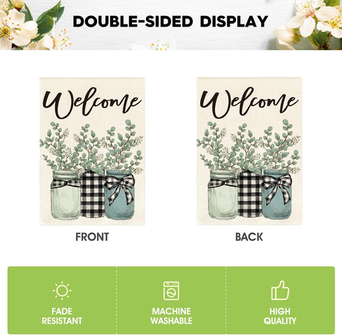AVOIN colorlife Eucalyptus Mason Jar Spring Summer Garden Flag 12x18 Inch Double Sided Outside, Buffalo Plaid Welcome Yard Outdoor Flag...