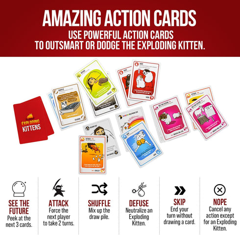 Exploding Kittens Original Edition - Hilarious Game for Family Game Night - Funny Card Games for Ages 7 and Up - 56 Cards - 2-5 Players - 15 Minut...