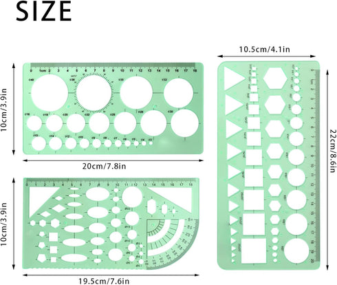 3 PCS Circle Template, Circle Drawing Tool, Circle Stencil, Ruler Circle Template for Drawing, Clear Green Geometric Drawings Templates Rulers for...