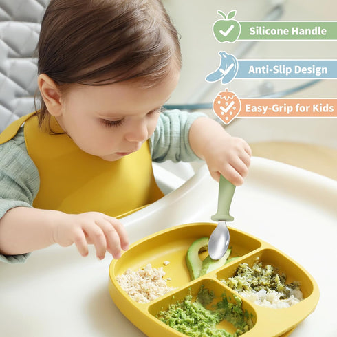 8 Pieces Toddler Utensils Set - Kids Silverware Set with Silicone Handle Children Safe 18/8 Stainless Steel Forks and Spoons Anti-Choke Design Foo...