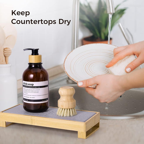 3-in-1 Sink Caddy Instant Dry Sink Organizer, Fast Drying Diatomaceous Earth Stone, Kitchen Sponge Holder, Water Absorbing Sink Rack for Modern Co...