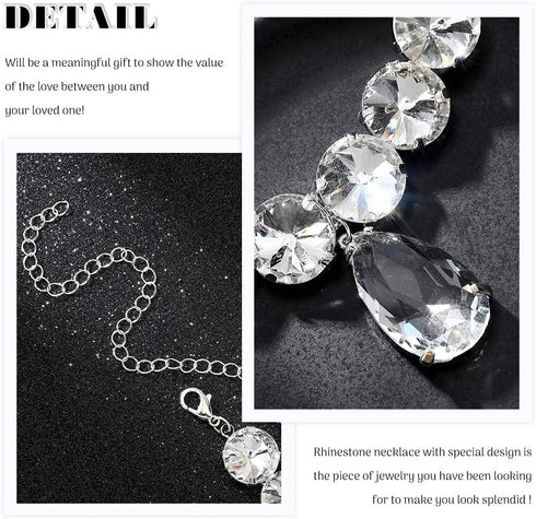 Rhinestone Choker Necklace Large Crystal Pendant Necklaces Silver Diamond Neck Chain Party Prom Pageants Fashion Chokers Jewelry for Women...