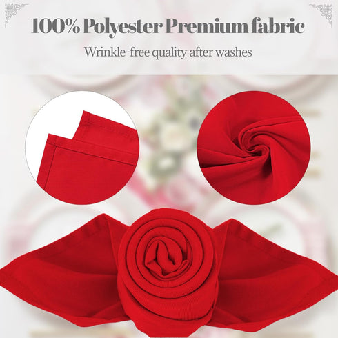 PLOYMONO Red Heavy Duty Cloth Napkins - 17 x 17 Inch Solid Washable Polyester Dinner Napkins - Set of 8 Napkins with Hemmed Edges - Great for Wedd...