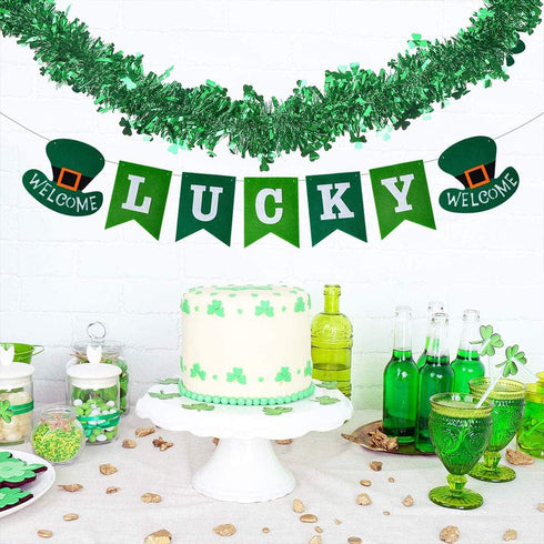 CCINEE 33FT St.Patrick's Day Tinsel Garland,Shamrock Clover Green Metallic Garland for Irish Party Home Decoration...