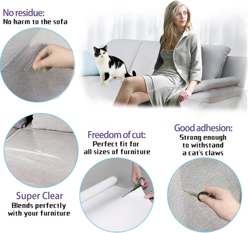 Furniture Cat Scratch Protector - 12 Pcs Clear Self-Adhesive Cat Couch Protectors, Furniture Protectors from Cat Scratching, couch corner protecto...