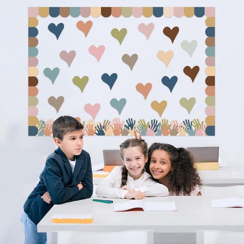 Boho Heart Bulletin Decor Classroom Bulletin Board Decoration Set Heart Hand Paper Cutouts for Classroom Office Home Wall Party Supplies, 52 Pcs...