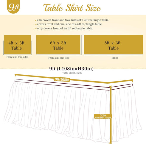 Suppromo 9ft Champagne Tulle Table Skirts for Rectangle Tables or Round Tables Champagne Tutu Table Cloth Cover for Wedding Birthday Party Baby Sh...