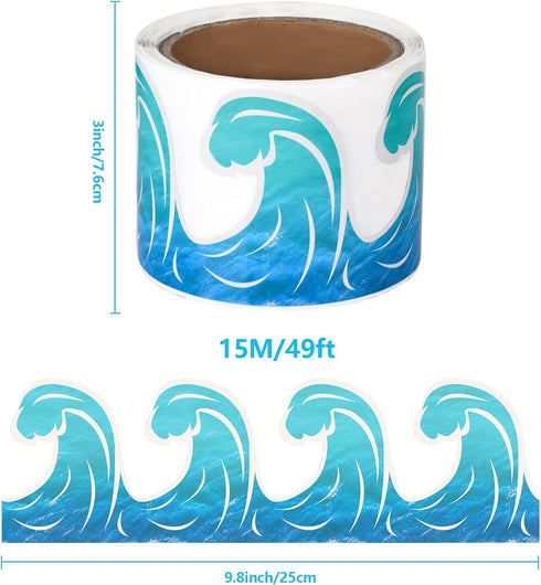 Ocean Waves Bulletin Board Border Trim Paper Self Adhesive Blue Bulletin Board Decorations Back to School Office Classroom Chalkboard Decorations ...