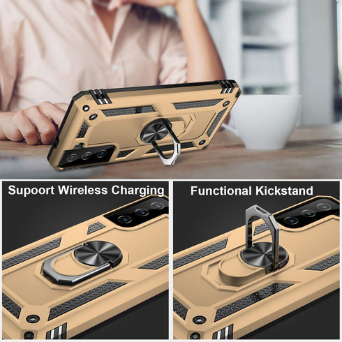 IKAZZ for Galaxy S21 Case,Military Grade Shockproof Heavy Duty Protective Phone Cover Pass 16ft Drop Test with Magnetic Kickstand Car Mount Holder...
