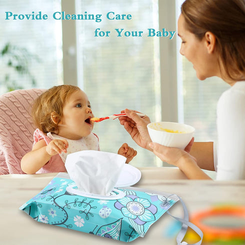 FEBSNOW 2 Pack Baby Wipe Dispenser, Reusable Portable Wipe Holder, Baby Wipes Container, Travel Baby Wipes, Refillable Wet Wipe Pouch (Floral)...