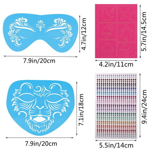 Face Paint Stencils 17pcs Reusable Face Painting Stencils with 4 Sheet Painting Stickers and 1pcs Rhinestone Bling Sticker for Festival Party Deco...