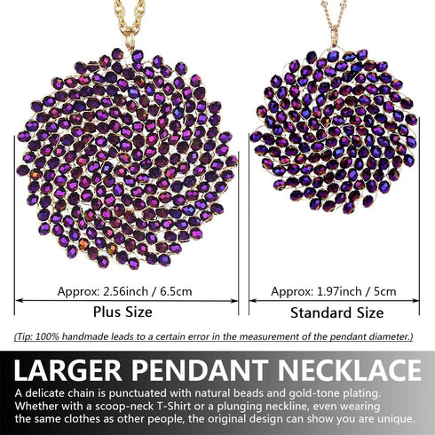 Long Pendant Necklace for Women - Womens Handmade Long Statement Beaded Crystal Large Disc Circle Pendant Gold Plated Sweater Chain Boho Necklaces...