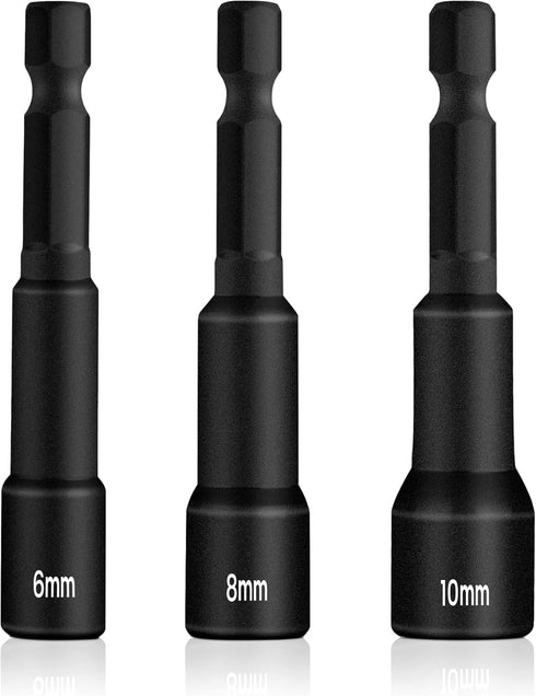 1/4 inch Magnetic Nut Driver Set, 3 Piece Impact Drill Driver Bit Set, Size 6mm, 8mm, 10mm, Quick-Change Hex Shank Metric Nut Driver, Cr-V Steel, ...