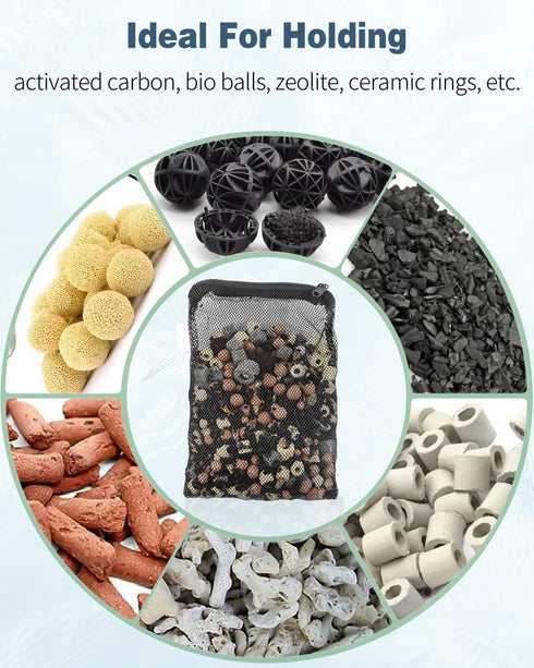 Pawfly 8 Pack Aquarium Filter Media Bags, Fish Tank Fine Mesh Bag with Plastic Zipper Aquarium Mesh Bag for Activated Carbon, Bio Filter Balls, Fi...