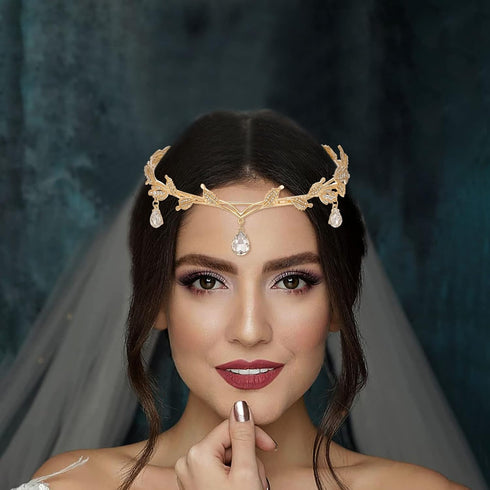 EVER FAITH Wedding Bridal Headband for Brides, Austrian Crystal Teardrop Leaf Costume Hair Accessory Tiara Hair Band Crown for Elf Cosplay Party/B...