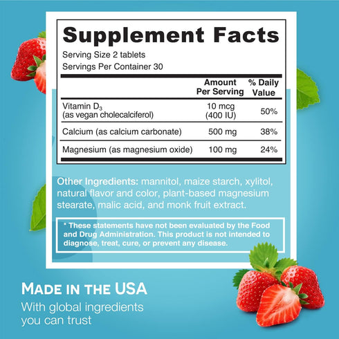 EZ Melts Dissolvable Calcium & Magnesium Supplement with Vitamin D3, Sugar-Free, 1-Month Supply...