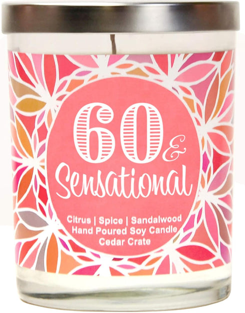 60 & Sensational, 60th Birthday Gifts for Women, Happy 60th Birthday Candle, Unique Birthday Gifts for Friends, Female, Cool 60th Birthday Gifts f...