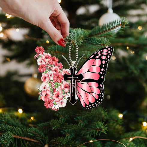 Cute Butterfly Car Hanging Ornament, Acrylic Car Rear View Mirror Charms, Bag Keychain Accessory Cross Car Interior Ornament...