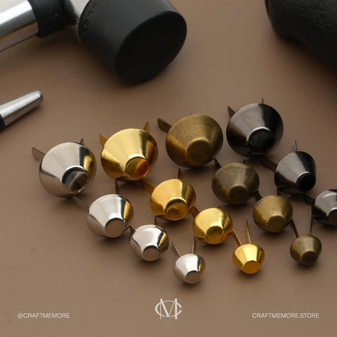 CRAFTMEMORE Cone Brads Purse Feet Handbag Flat Nailheads Spike Prong Studs Avail in Multiple Sizes 100 PCS (15 mm (?5/8"), Gunmetal)...
