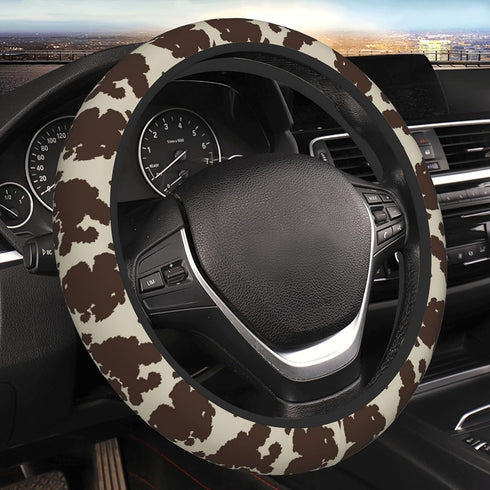 SuperKaKa Brown Cow Print Steering Wheel Cover,Cute Auto Anti-Slip Breathable Cow-Pattern Covers Protector Universal Car Interior Accessories for ...