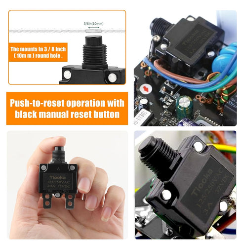 30Amp Thermal Circuit Breaker Assortment Kit Push Button Manual Reset 125/250V AC 32V DC Quick Connect Terminals Waterproof Button Caps for Overlo...