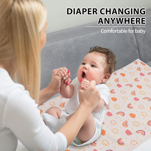 Vegan Leather Baby Changing Mat - Wipeable Portable Changing Pad, Foldable Travel Changing Mat for Baby, Newborns (Rainbow,20"*28")...