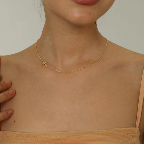 Cross Necklace for Women, Dainty Gold Necklace 14k Gold Plated Cute CZ Cross Pendant Necklace Simple Small Gold Cross Necklaces Trendy Gold Choker...