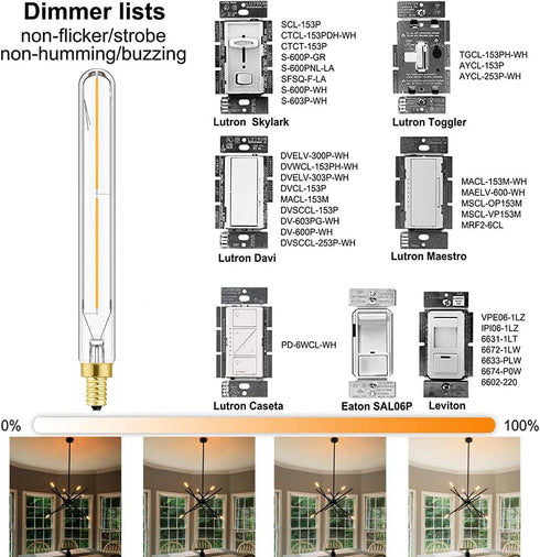 LEOOLS E12 Led Long Bulb,7.3Inch Long Tubular Light Bulbs,T6 B11 Candelabra Bulb 40 watt for Chandeliers,Clear Glass,Warm White,2700K 400LM 4W Dim...