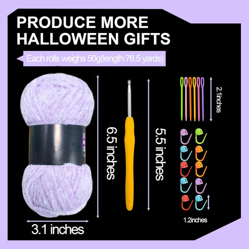 3PCS Glow in The Dark Chenille Yarn,Beginner Yarn for Crocheting,DIY Handcrafts Weaving Soft Chenille Yarn,50g/Reel, 70m (76.5 Yds). (Purple)......